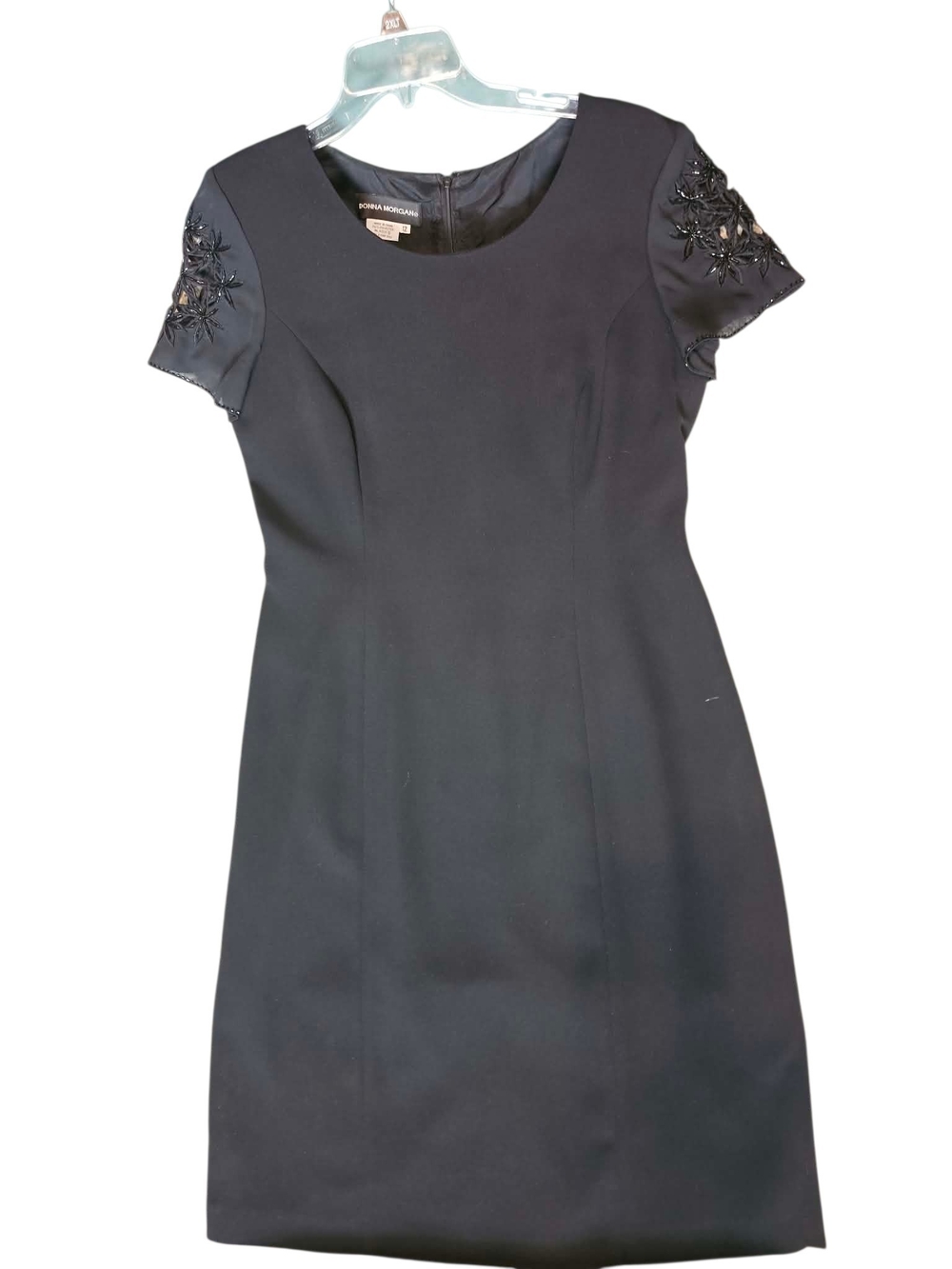 Donna Morgan Black Short-Sleeve Beaded Sheath Dress